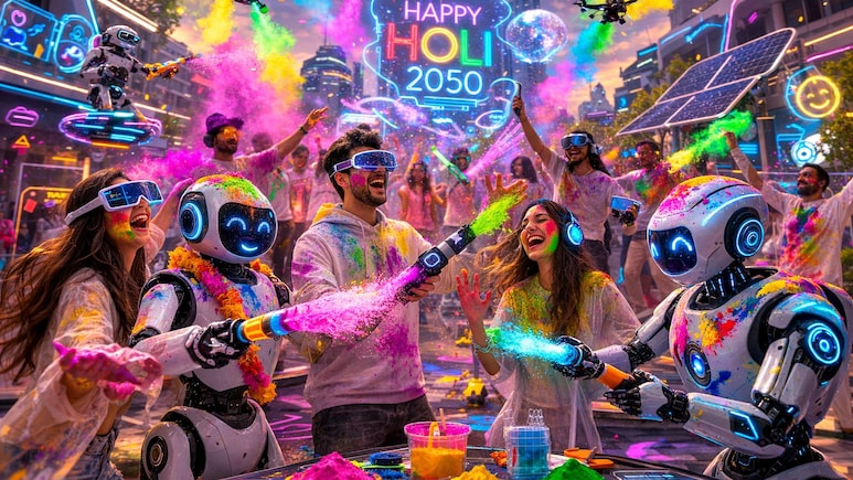 फ्यूचर की होली: 2050 में कैसे खेली जाएगी होली? AI की इमेज&zwj;िनेशन कर देगी दंग, मार्स पर स्&zwj;पेस होली से लेकर टेस्&zwj;ट कैप्&zwj;सूल तक, AI घुमा देगा स&zwj;िर