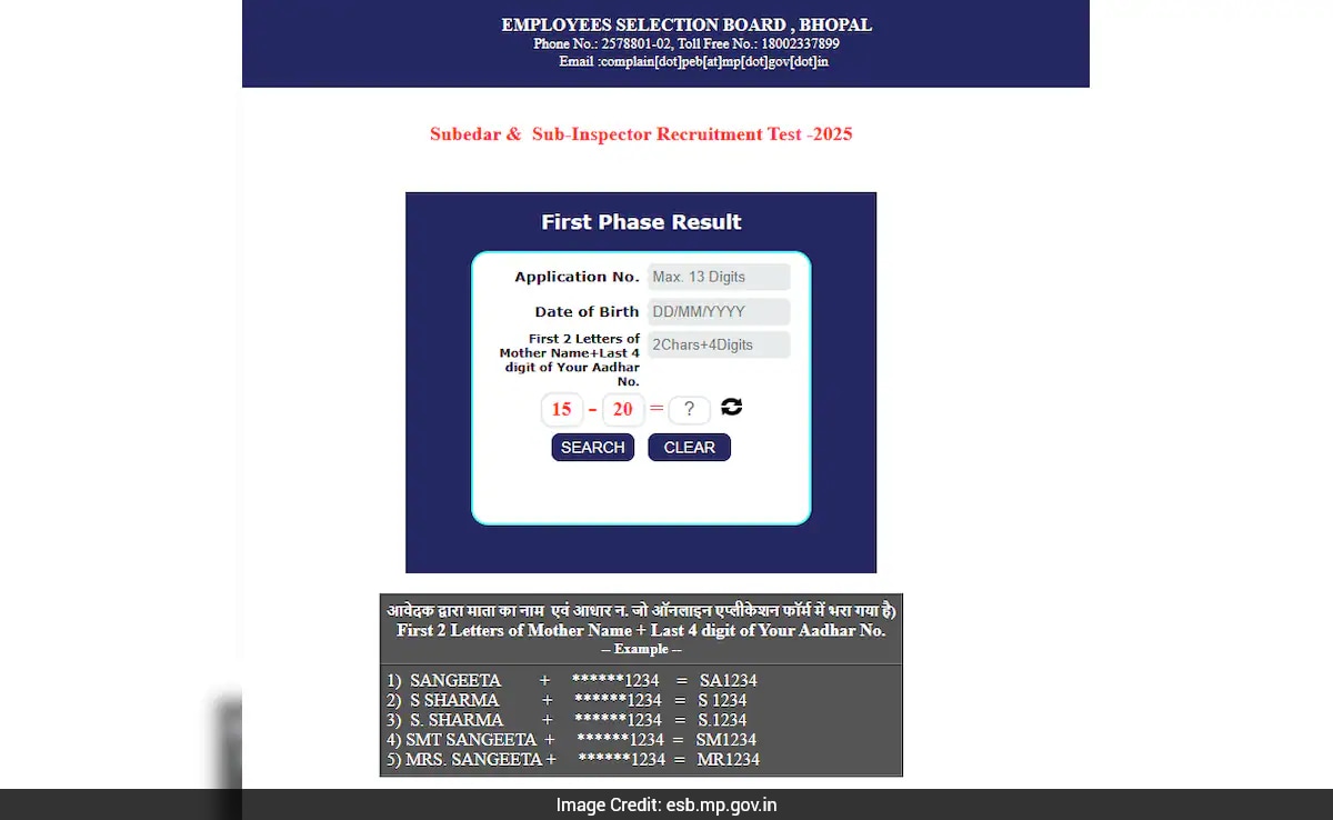 Madhya Pradesh ESB Sub-Inspector Exam 2026: First-Phase Result Out, Download Here