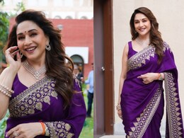 Madhuri Dixit Exudes Royal Grace In A Purple Saree And Diamonds