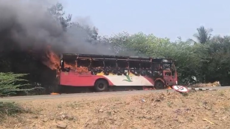 Biker Charred To Death In Karnataka After Collision With Bus Sparks Fire