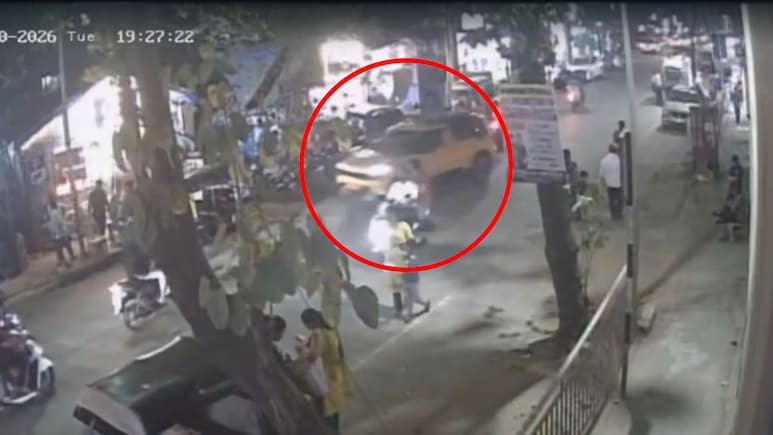 Tata Sierra Accident In Thane: Fresh Video Shows SUV Hitting Vehicles Before Falling Into Pit