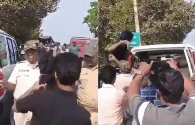 VIDEO: पुलिस हिरासत में आरोपी की बीच सड़क पर पिटाई, मर्डर के सीन रिक्रिएशन के दौरान भड़की भीड़