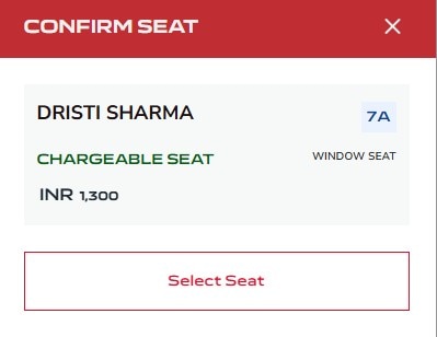 Front row window seat was priced at Rs 1,300