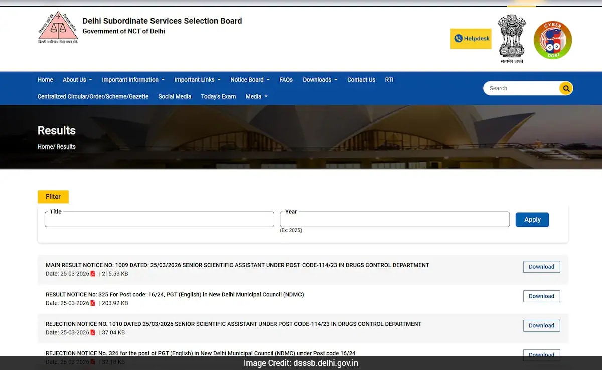DSSSB Result 2026 OUT:  PGT, TGT और अन्य पदों के नतीजे जारी, इस लिंक पर जाकर करें चेक