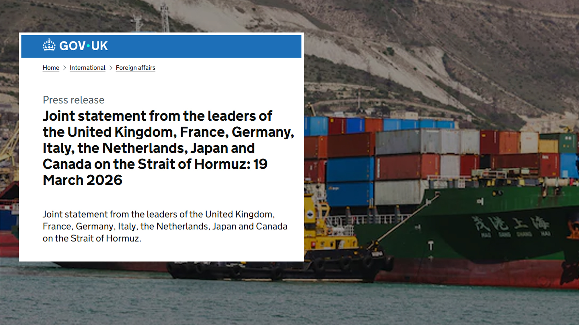 Hormuz Crisis: Japan, EU & UK's Joint Statement As Iran Strikes Threaten Global Energy Supply