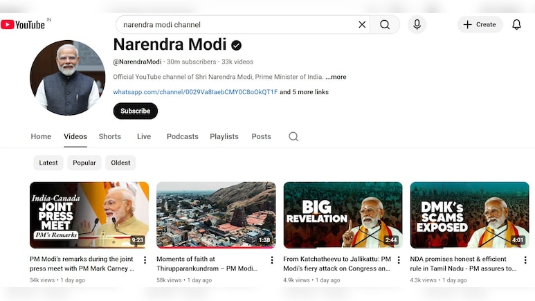 After Instagram Record, PM's YouTube Channel Crosses 30 Million Subscribers