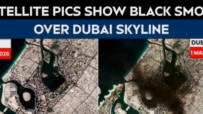 हर तरफ काला धुआं... सैटेलाइट तस्वीरों में देखें ईरान ने दुबई में मचाई कितनी तबाही