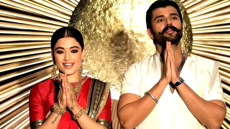 लाल साड़ी में सजीं रश्मिका, साउथ इंडियन ट्रेडिशनल ड्रेस में दिखे विजय देवरकोंडा, शुरू हुआ 'VIROSH' का रिसेप्शन