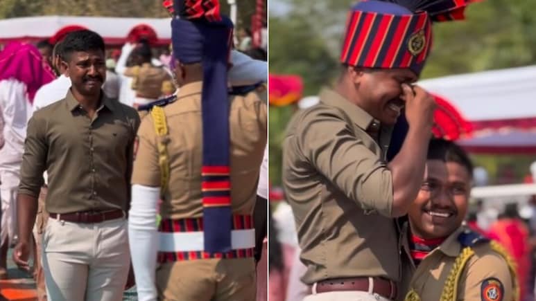 मुंबई पुलिस की वर्दी में छोटे भाई ने किया सैल्यूट, खुशी के मारे फूट-फूटकर रोया बड़ा भाई, Video आपको रुला देगा