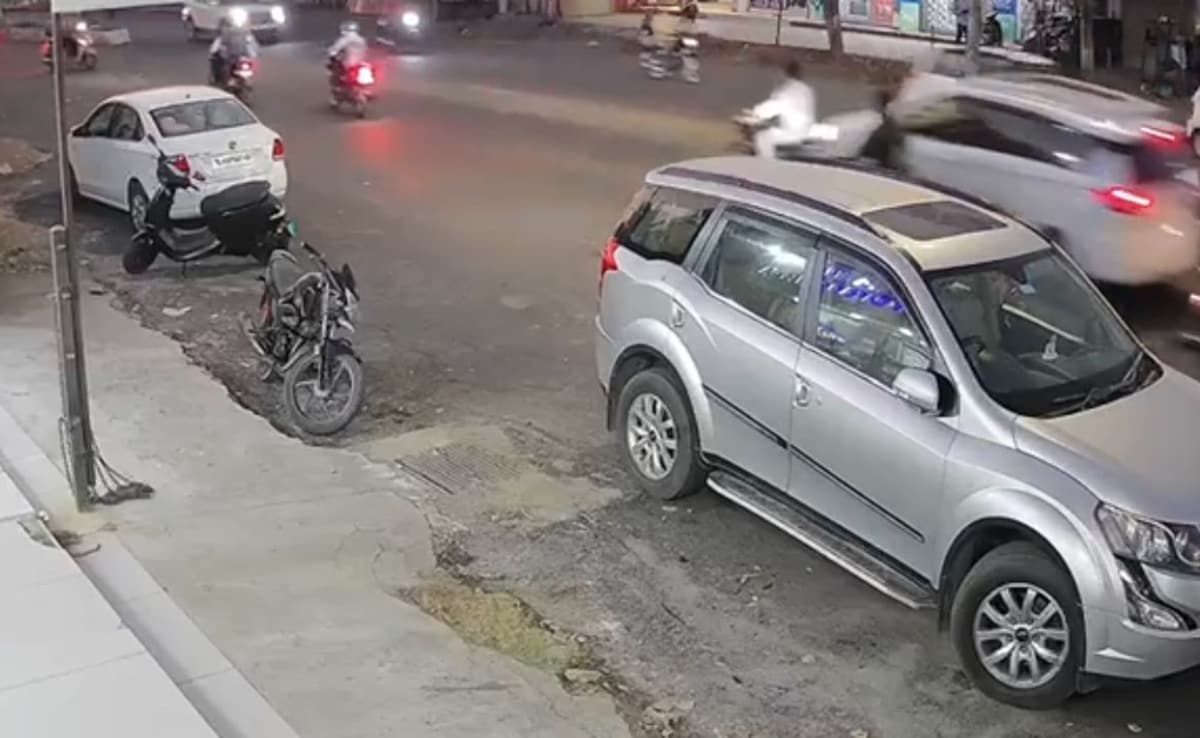 On Camera, Car Rams Bike In Gujarat's Vadodara, Biker Falls 10 Feet Away