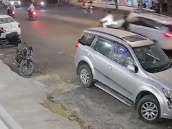 On Camera, Car Rams Bike In Gujarat's Vadodara, Biker Falls 10 Feet Away