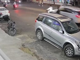 On Camera, Car Rams Bike In Gujarat's Vadodara, Biker Falls 10 Feet Away