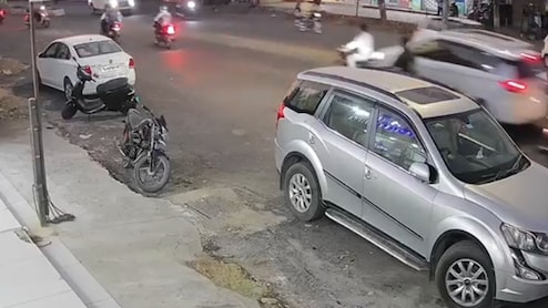 On Camera, Car Rams Bike In Gujarat's Vadodara, Biker Falls 10 Feet Away
