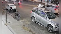 On Camera, Car Rams Bike In Gujarat's Vadodara, Biker Falls 10 Feet Away
