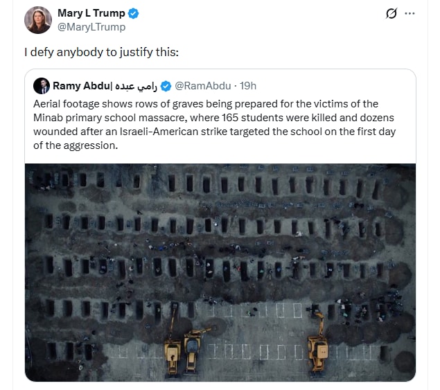 अमेरिकी राष्ट्रपति डोनाल्ड ट्रंप की भतीजी का एक्स पोस्ट. अमेरिकी राष्ट्रपति डोनाल्ड ट्रंप की भतीजी का एक्स पोस्ट.