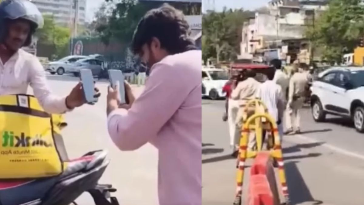 हेलमेट का चालान काट रही थी ट्रैफिक पुलिस, शख्स ने Blinkit से वहीं पर मंगवा लिया हेलमेट, वीडियो वायरल