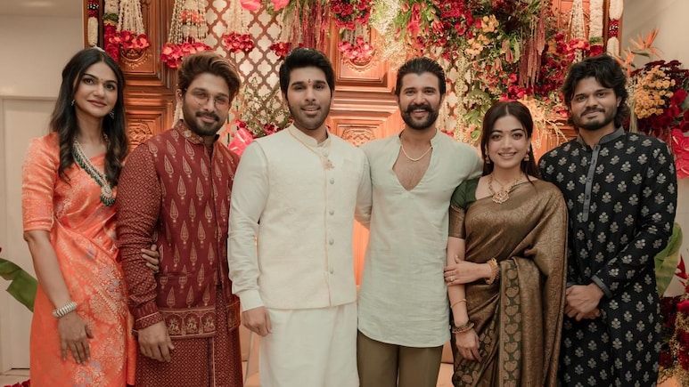 Newlyweds Rashmika Mandanna And Vijay Deverakonda Join Allu Arjun At Allu Sirish's Pre-Wedding Ceremony