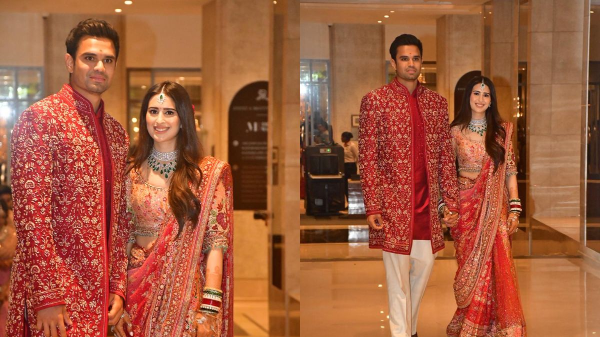 Arjun Tendulkar And Saaniya Chandhok Keep It Classic In Coordinated Red Wedding Ensembles