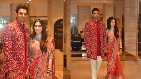 Arjun Tendulkar And Saaniya Chandhok Keep It Classic In Coordinated Red Wedding Ensembles