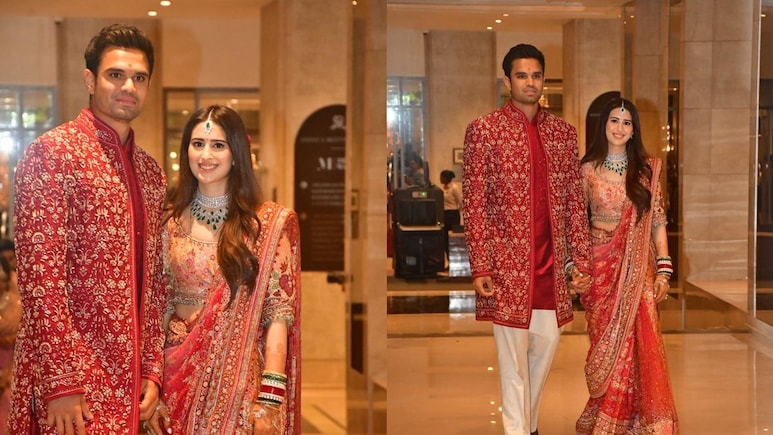 Arjun Tendulkar And Saaniya Chandhok Keep It Classic In Coordinated Red Wedding Ensembles