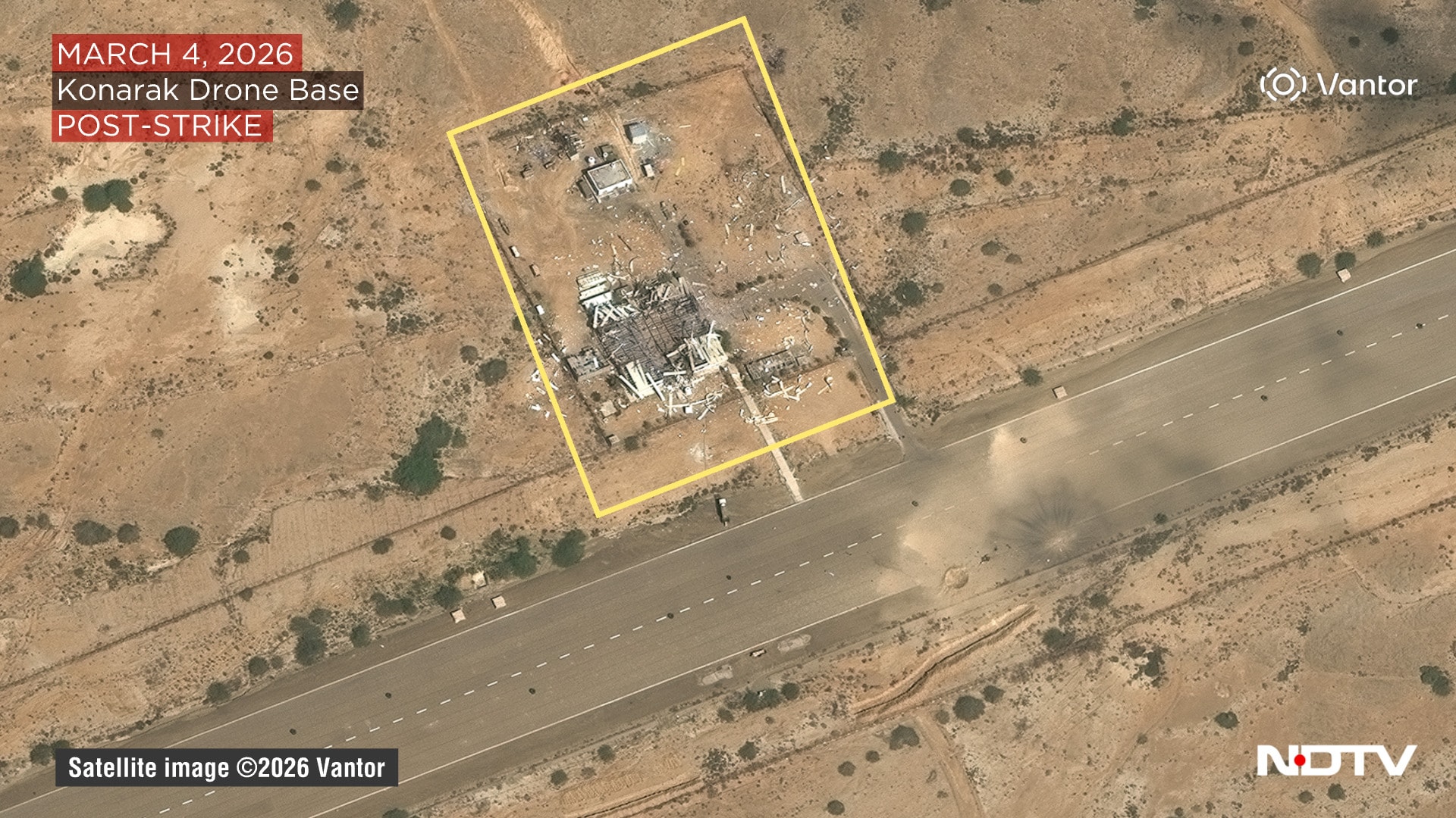 Further imagery documents damage at a drone storage base in Konarak.