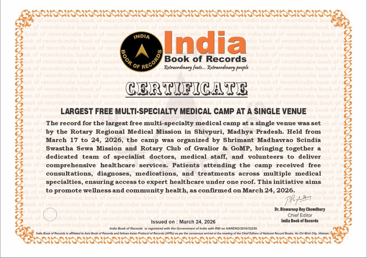 Shivpuri Mega Medical Camp India Book of Records: प्रमाण पत्र