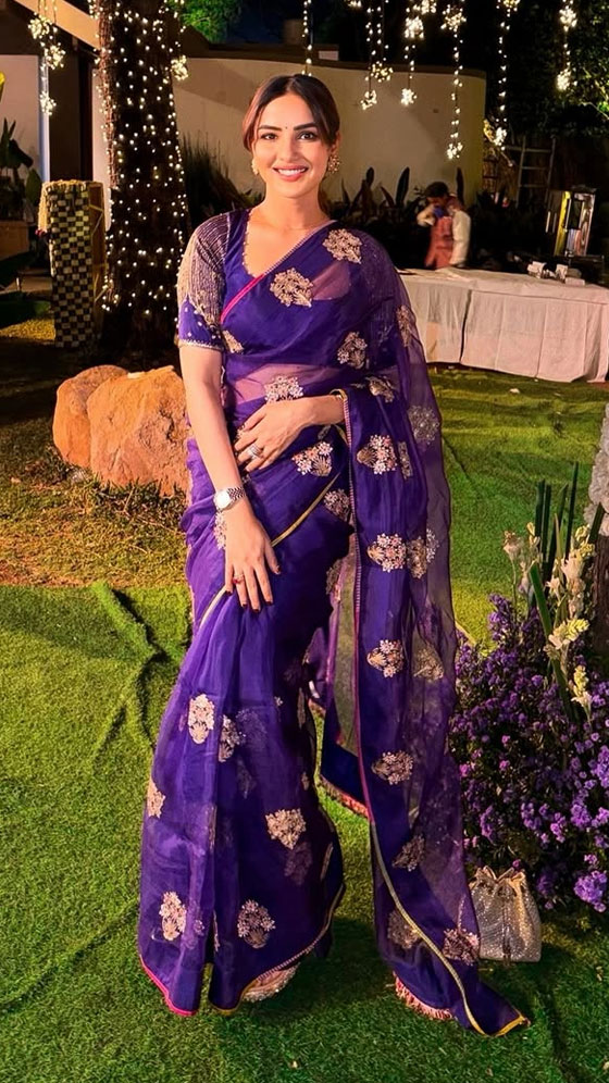 Jasmin Bhasin Stuns in a Royal Purple Saree