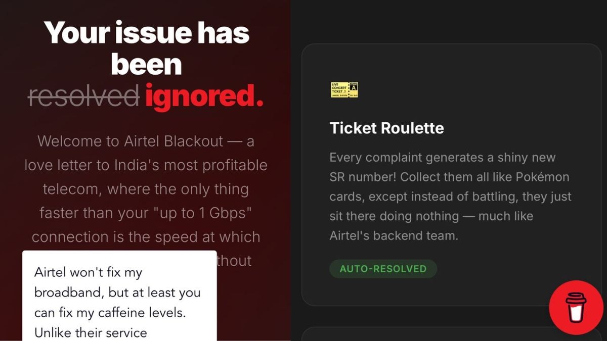 The interesting part of this website? Click on the Coffee mug in the bottom right corner, and you can share your experience with the telecom giant. Photo: AirtelBlack