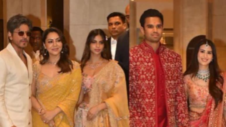 PHOTOS: अर्जुन तेंदुलकर-सानिया चंडोक की शादी में शामिल हुए सितारे, पूरी फैमिली के साथ पहुंचे शाहरुख खान तो अकेले दिखे आमिर खान&nbsp;