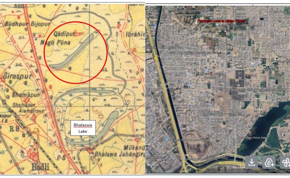 (Left) A 1932 map showing Delhis historic layout; (right) the same area as it appears today.
