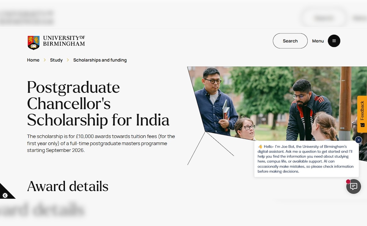 University Of Birmingham Announces Rs 10 Lakh PG Scholarship For Indian Students, Apply Today