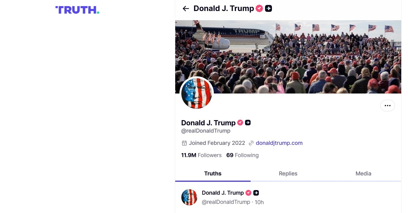 Donald Trumps Truth Social homepage