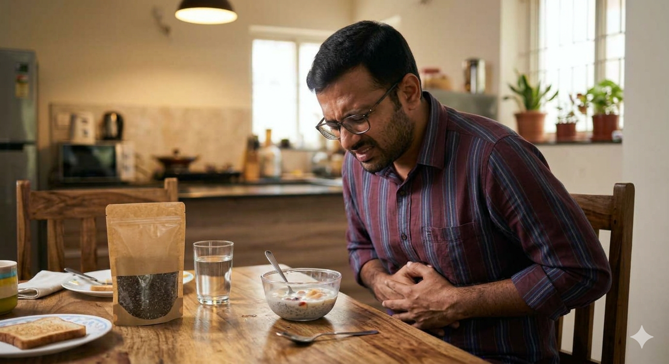 The high fibre content in chia seeds can exacerbate symptoms in some people with IBS