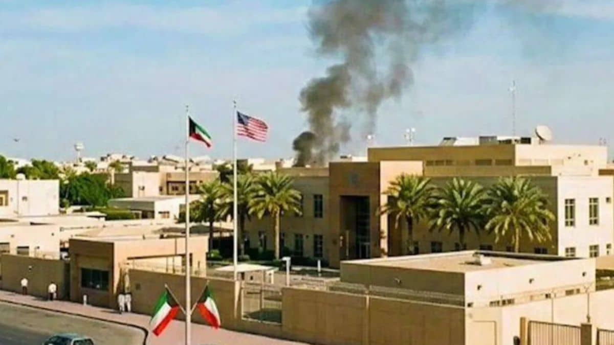 Smoke rises above the US Embassy in Kuwait.