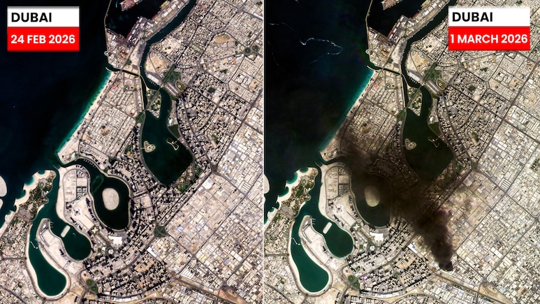 Satellite Pics Show Black Smoke Over Dubai Skyline As Iran Attacks Continue