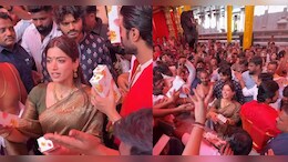 Newlyweds Rashmika Mandanna And Vijay Deverakonda Distribute Sweets At Tirupati Tirumala Temple