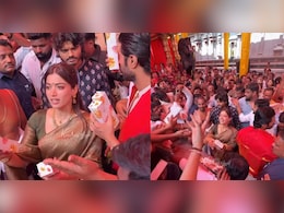 Newlyweds Rashmika Mandanna And Vijay Deverakonda Distribute Sweets At Tirupati Tirumala Temple