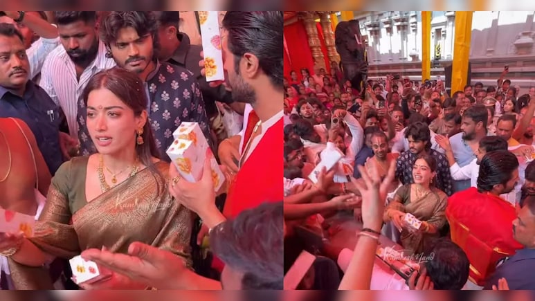 Newlyweds Rashmika Mandanna And Vijay Deverakonda Distribute Sweets At Tirupati Tirumala Temple