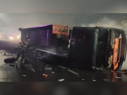 भरतपुर-नेशनल हाईवे पर पलटा ट्रेलर, जिंदा जल गया ड्राइवर