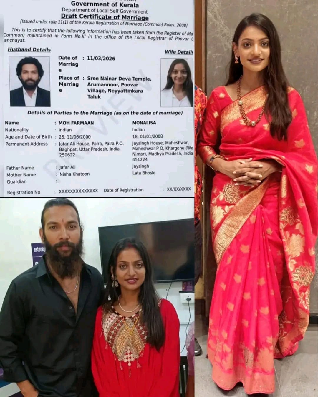 monalisa viral video death threats marriage certificate kerala farmaan khan monalisa viral video death threats marriage certificate kerala farmaan khan