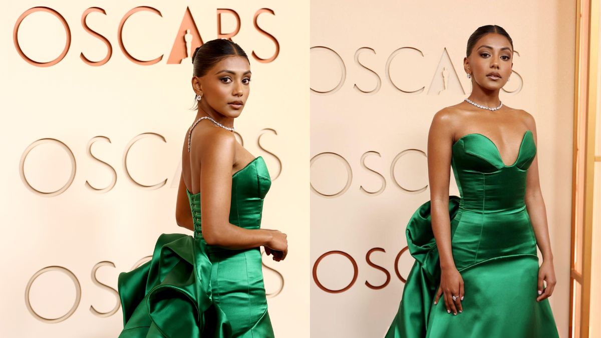 <i>Bridgerton</i> Star Charithra Chandran Debuts At Oscars 2026 In A Green Strapless Gown