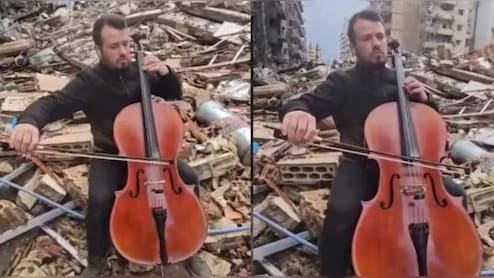 जंग के बीच सामने आया ऐसा वीडियो...कर देगा इमोशनल, मलबे और तबाही के बीच सेलों बजाता दिखा शख्स