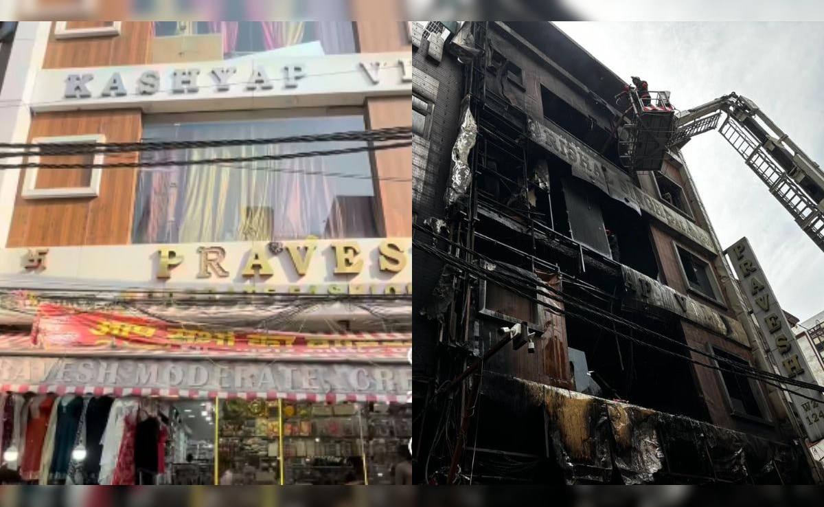Before and after: The four-storey building where Kashyap lived and worked reduced to ashes