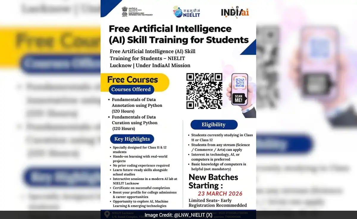 NIELIT Launches Free AI Training For Class 11 And 12 Students Under India AI Mission