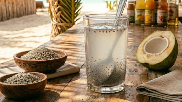 Coconut water with sabja seeds is a summer hydrating drink (image for representation purposes only)