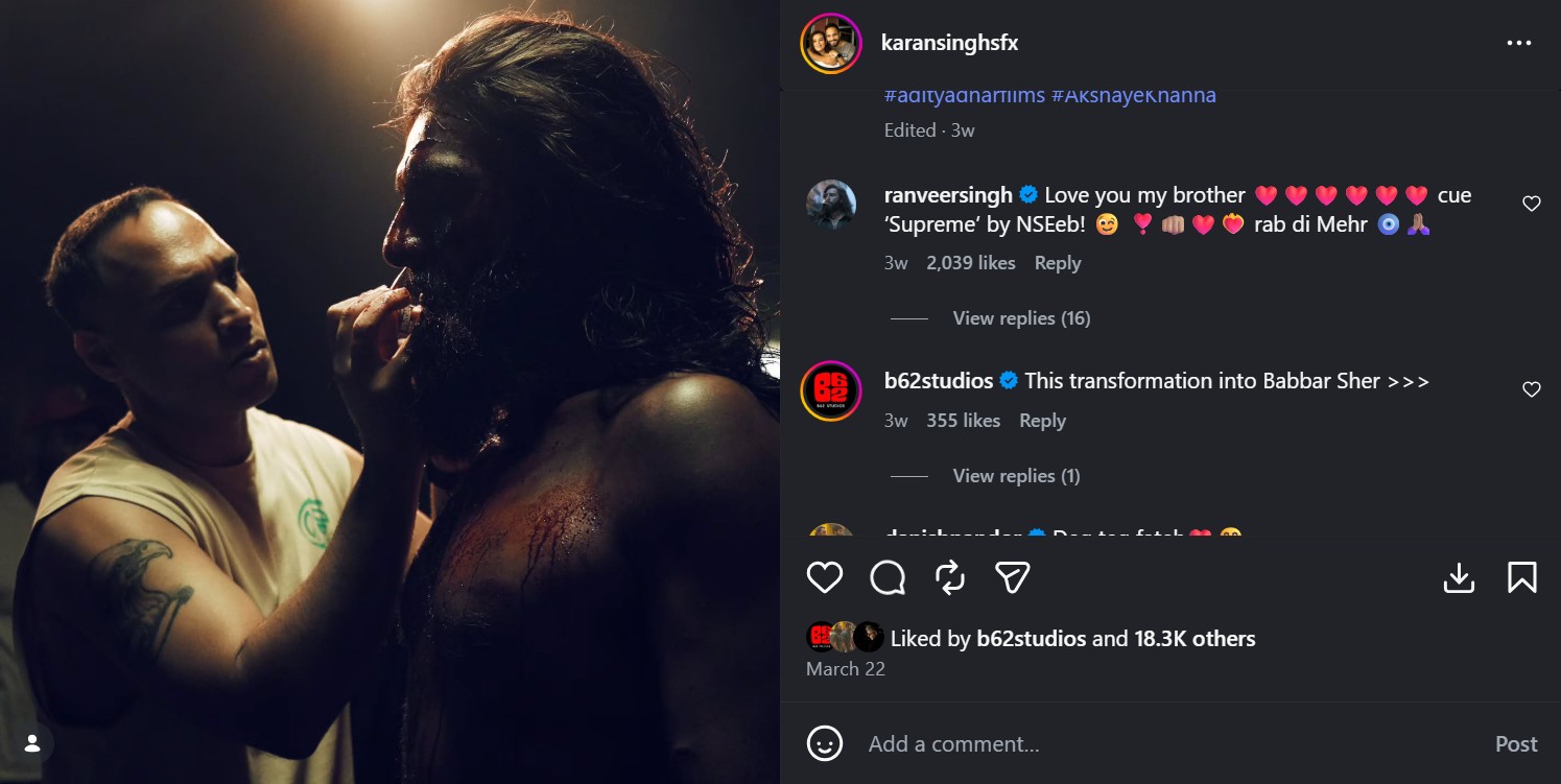 Screenshot of Ranveer Singhs comment on Karandeep Singhs Instagram post. Screenshot of Ranveer Singhs comment on Karandeep Singhs Instagram post.