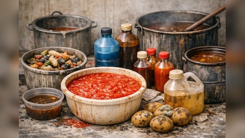 ठेले पर चाउमीन-मोमोज खाते हैं तो सावधान ! हापुड़ में बिना टमाटर, एसिड और केमिकल से तैयार 200 लीटर सॉस बरामद