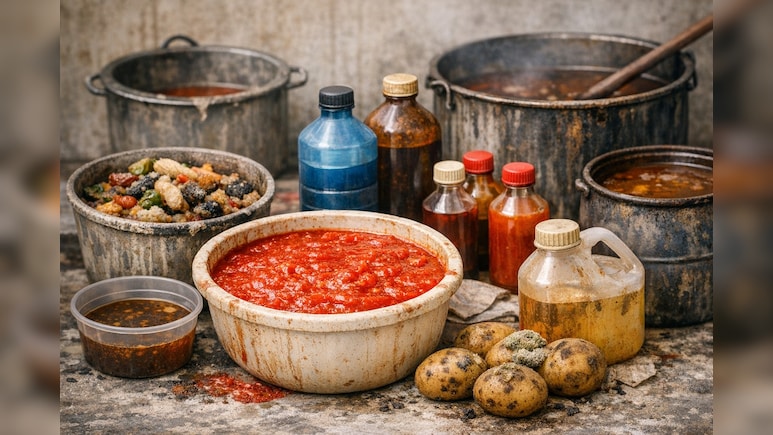 ठेले पर चाउमीन-मोमोज खाते हैं तो सावधान ! हापुड़ में बिना टमाटर, एसिड और केमिकल से तैयार 200 लीटर सॉस बरामद