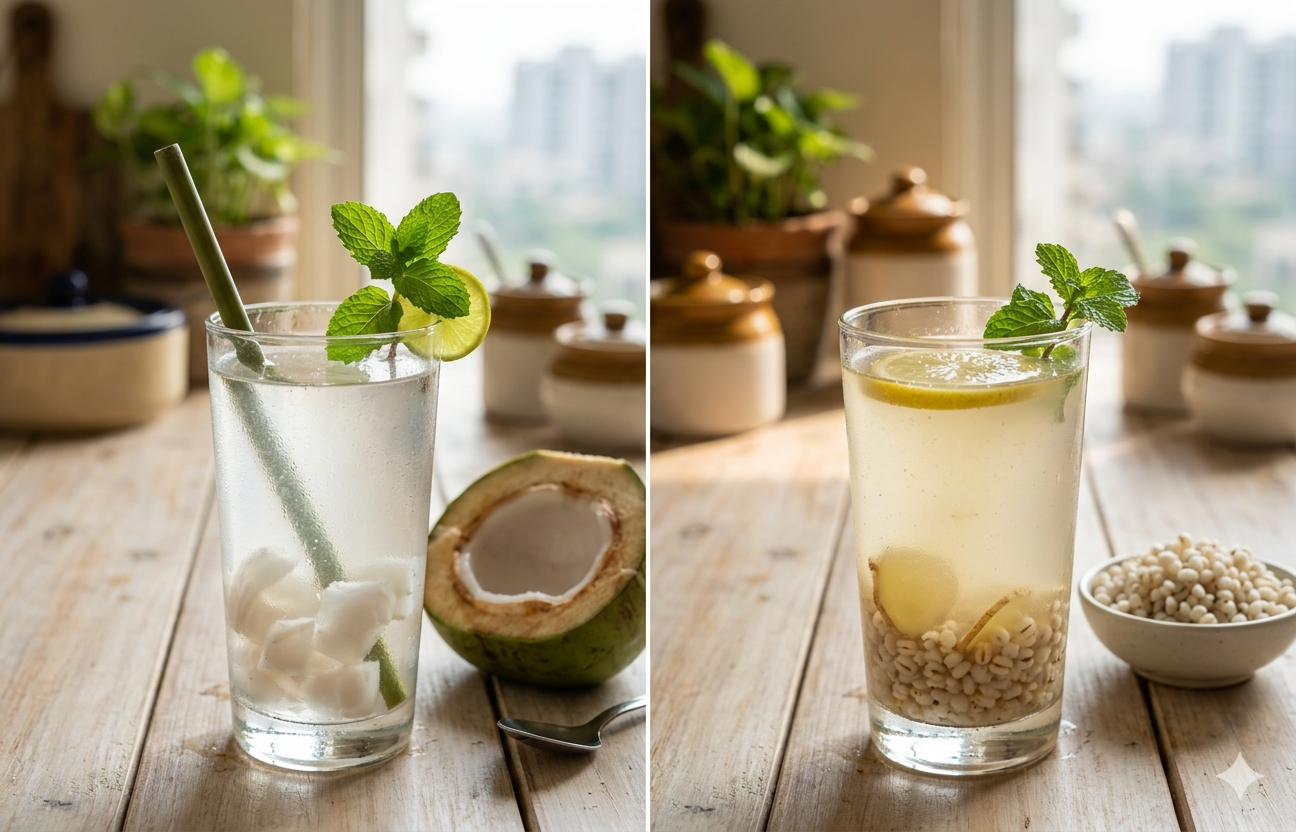 Coconut water and barley water are summer hydrating staples whose moderate consumption is beneficial
