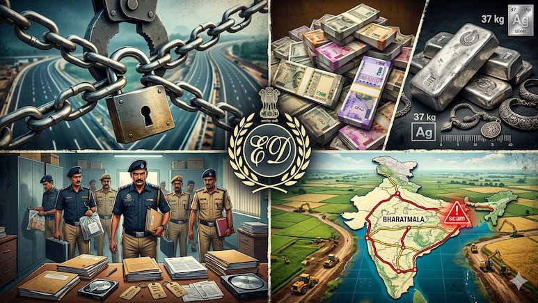 भारत माला हाईवे प्रोजेक्ट में मुआवजा घोटाले पर ED का शिकंजा, छापों में कैश, 37 किलो चांदी और अहम सबूत बरामद